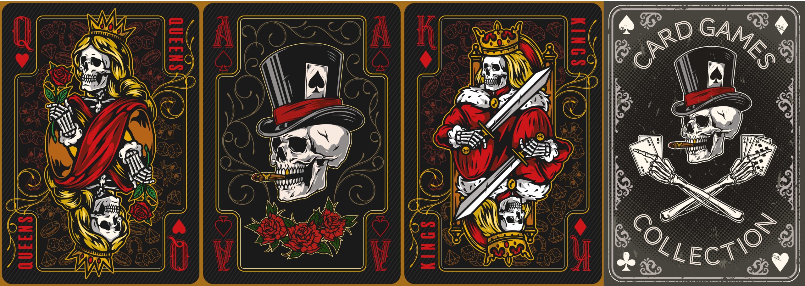 Image of four colorful trading cards